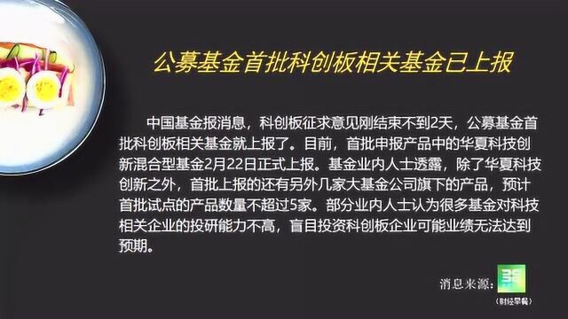 公募基金首批科创板相关基金已上报