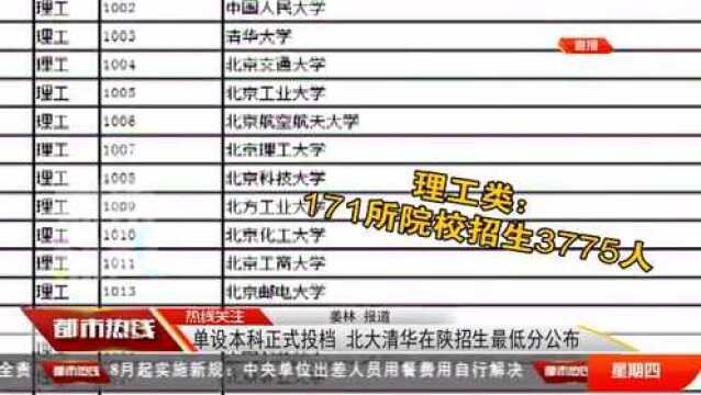 北大清华在陕招生最低分公布 单设本科正式投档