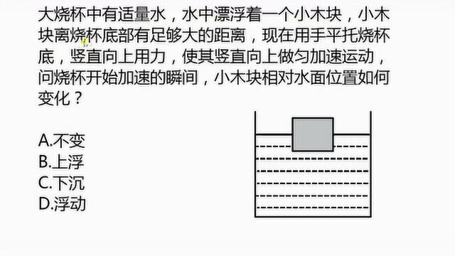 学霸易错题 大烧杯中有适量水,水中漂浮着一个小木块,小木块离烧杯底部有