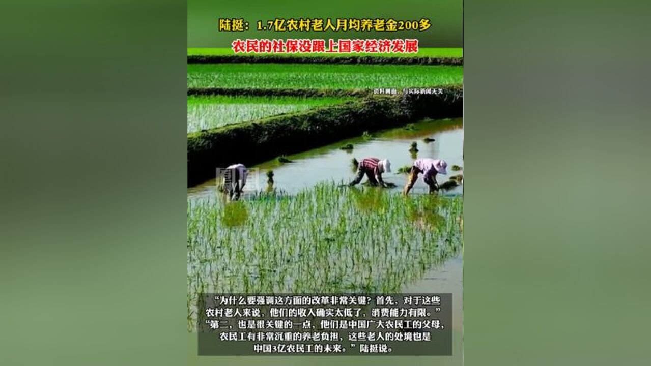 陆挺:1.7亿农村老人月均养老金200多,农民的社保没跟上国家经济发展