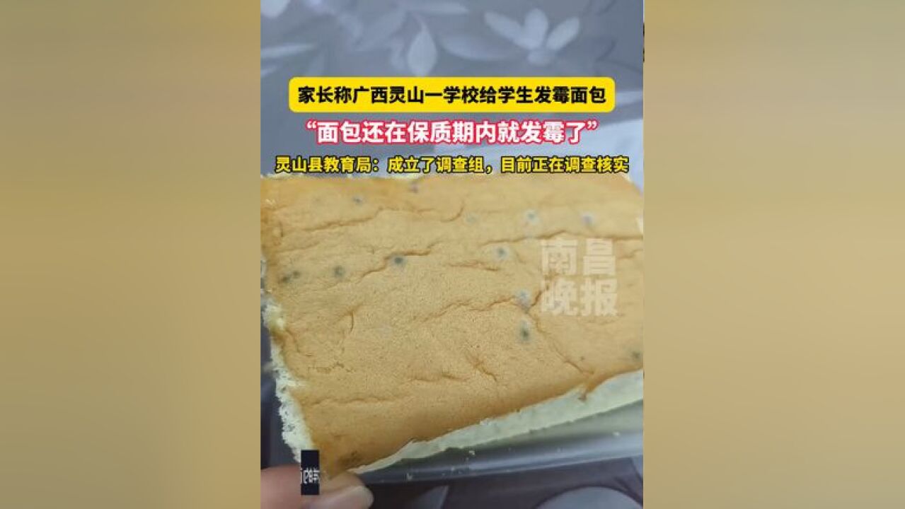 家长称广西灵山一学校给学生发霉面包,“面包还在保质期内就发霉了”灵山县教育局:成立了调查组,目前正在调查核实