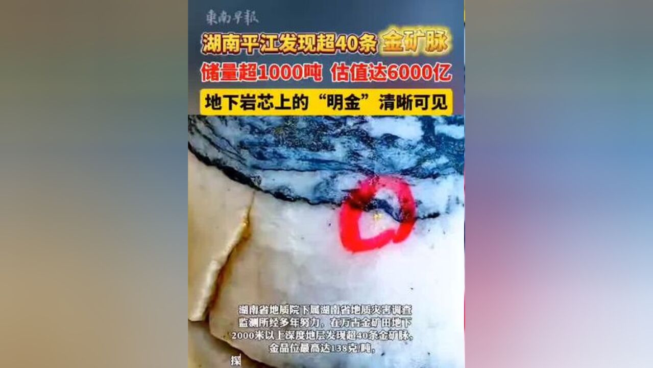 湖南平江发现超40条金矿脉!储量超1000吨,估值达6000亿! 来源:齐鲁晚报ⷦžœ然视频 一审:罗倩雯 二审:张建华 三...