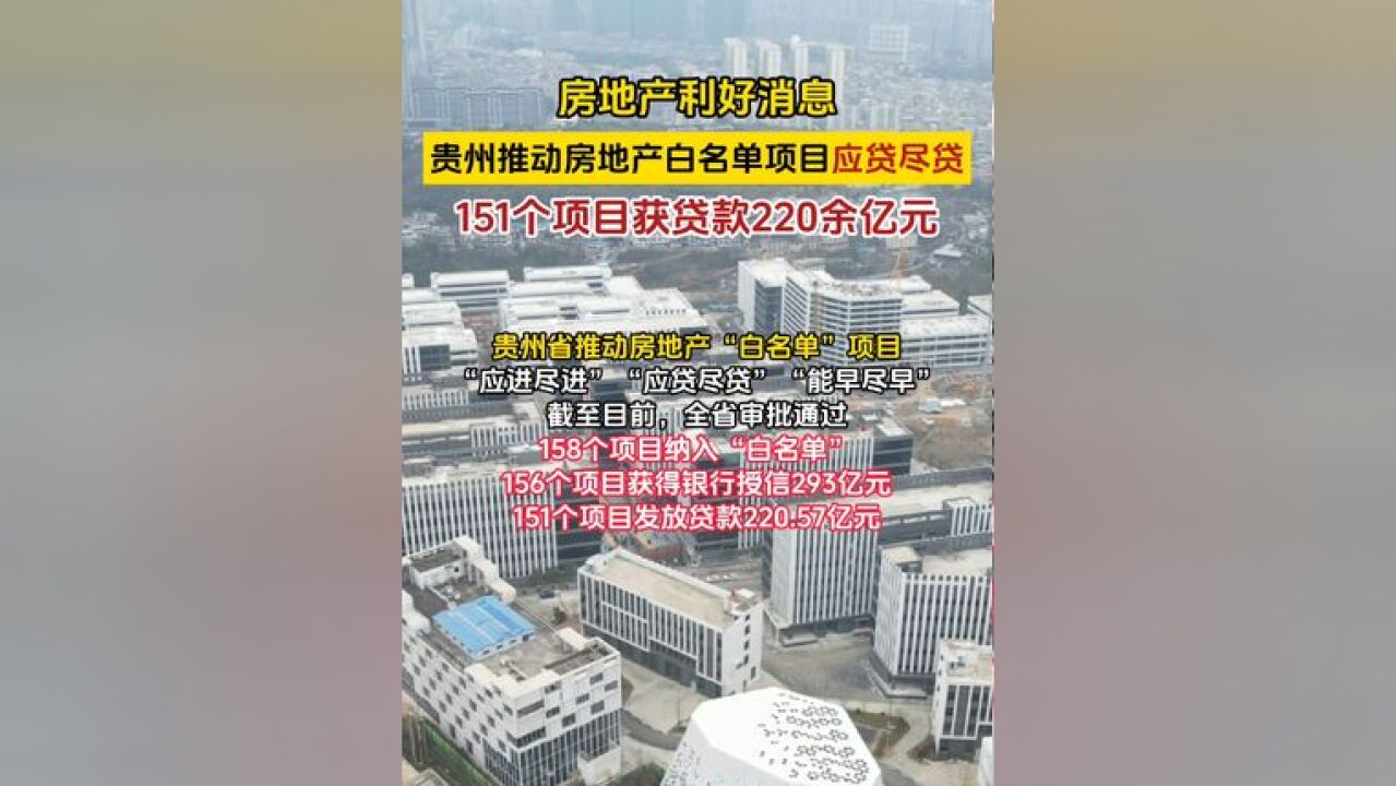 贵州推动房地产白名单项目应贷尽贷,151个项目获贷款220余亿元!