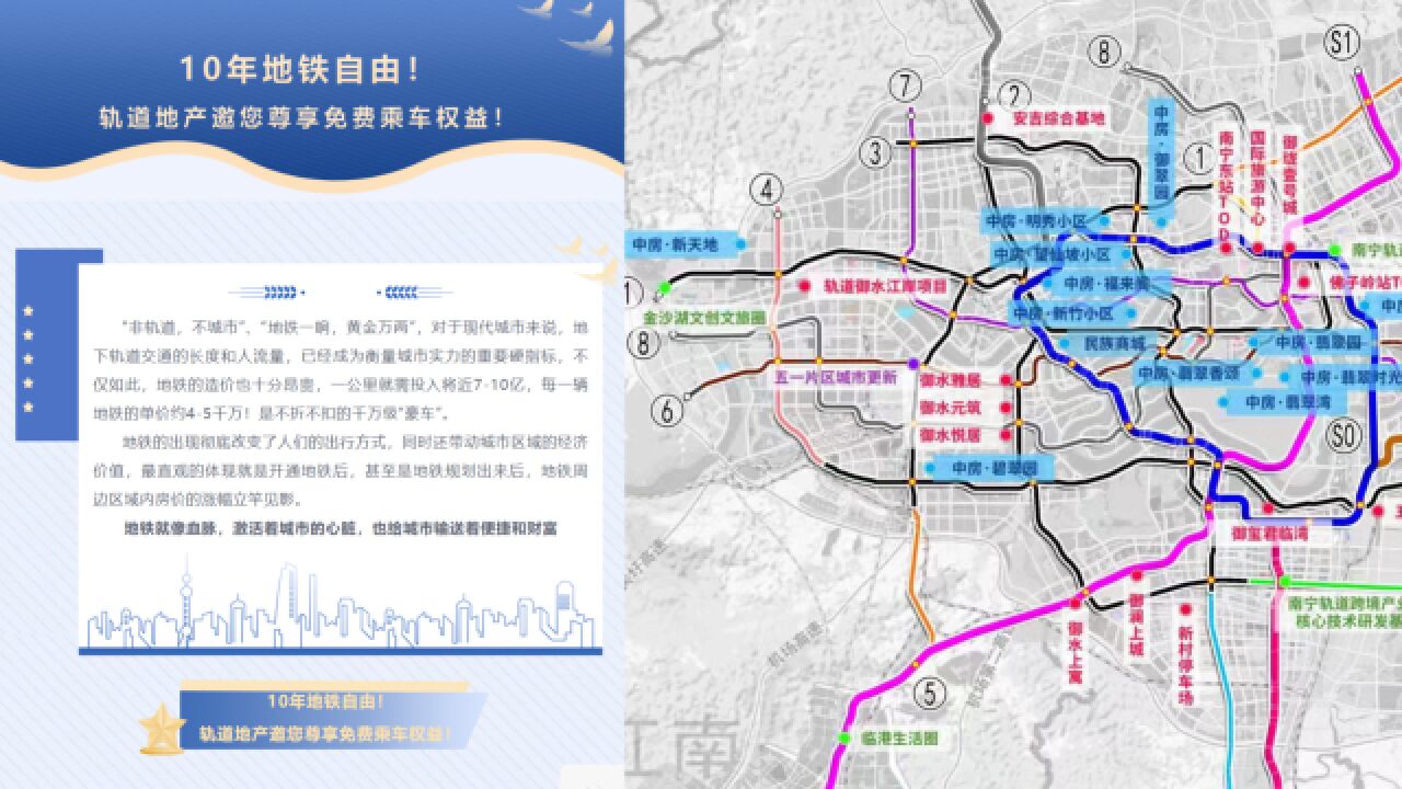 南宁轨道地产促销买房送10年免费坐地铁 其楼盘大都临近地铁