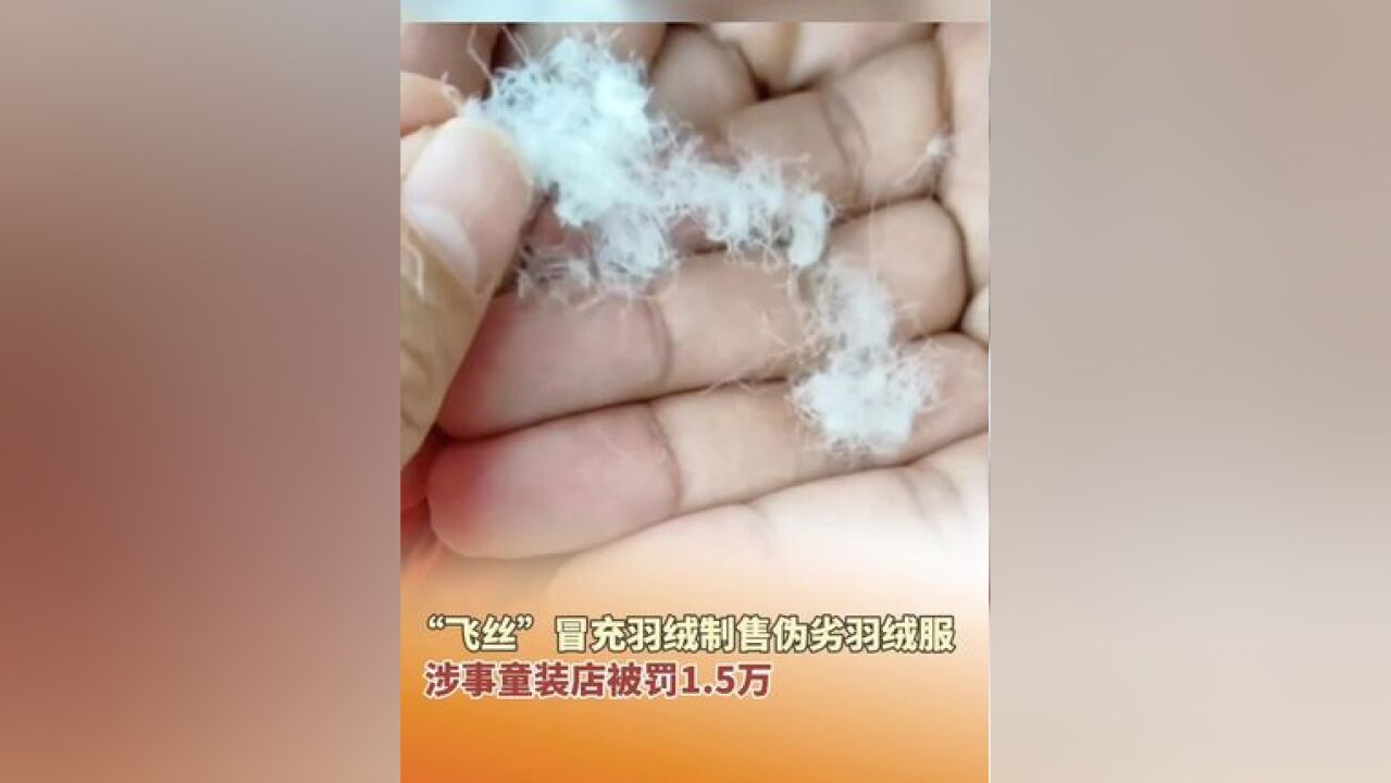 江西省庐山市瑞熙服饰有限公司用“飞丝”冒充羽绒制售伪劣儿童羽绒服,被市监局罚款1.5万元