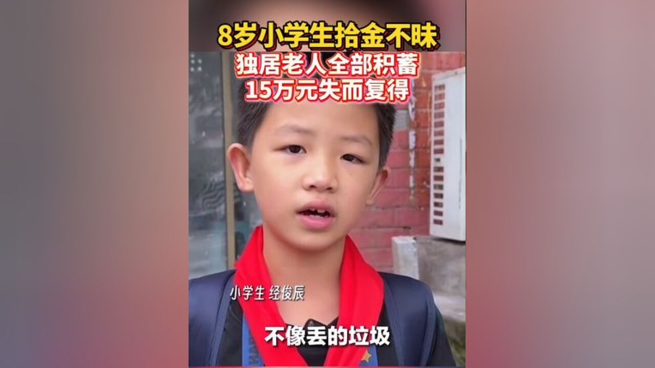 8岁小学生拾金不昧,独居老人全部积蓄失而复得