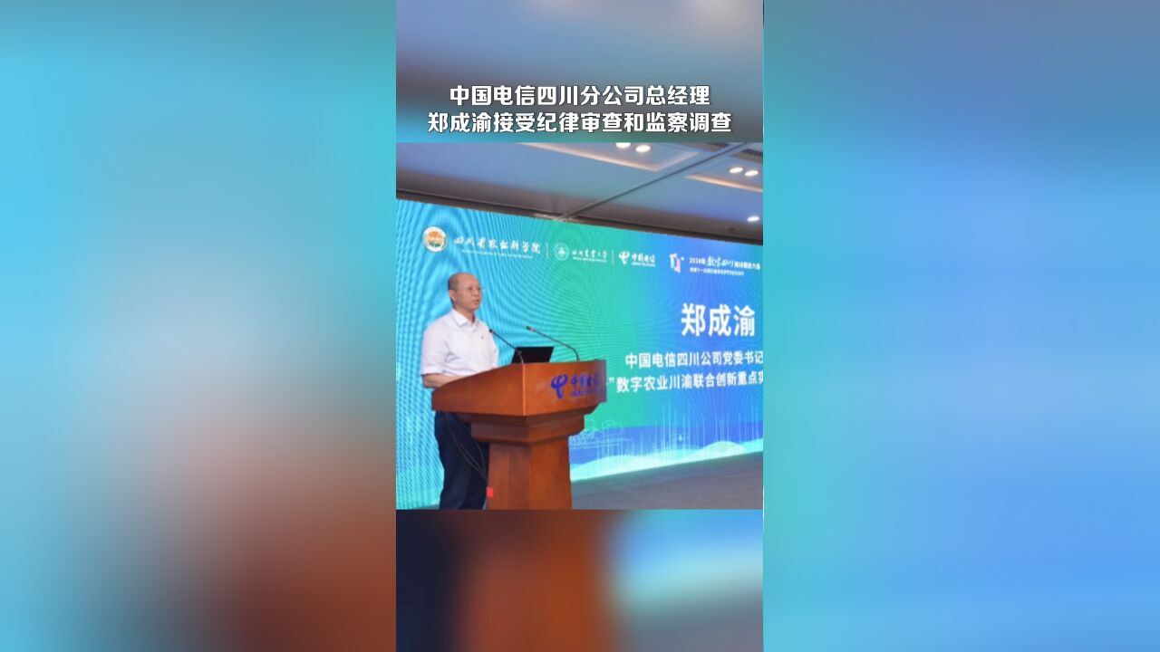 中国电信四川分公司总经理郑成渝接受纪律审查和监察调查