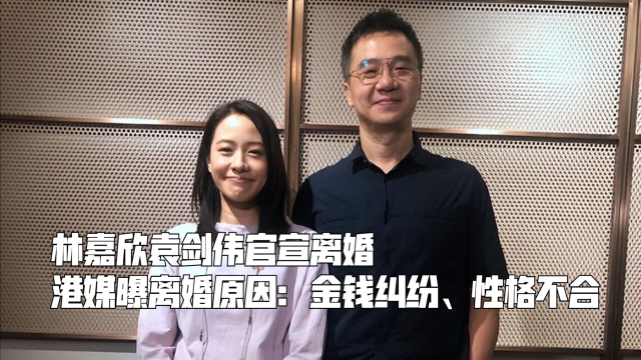 林嘉欣袁剑伟官宣离婚,港媒曝离婚原因:金钱纠纷、性格不合