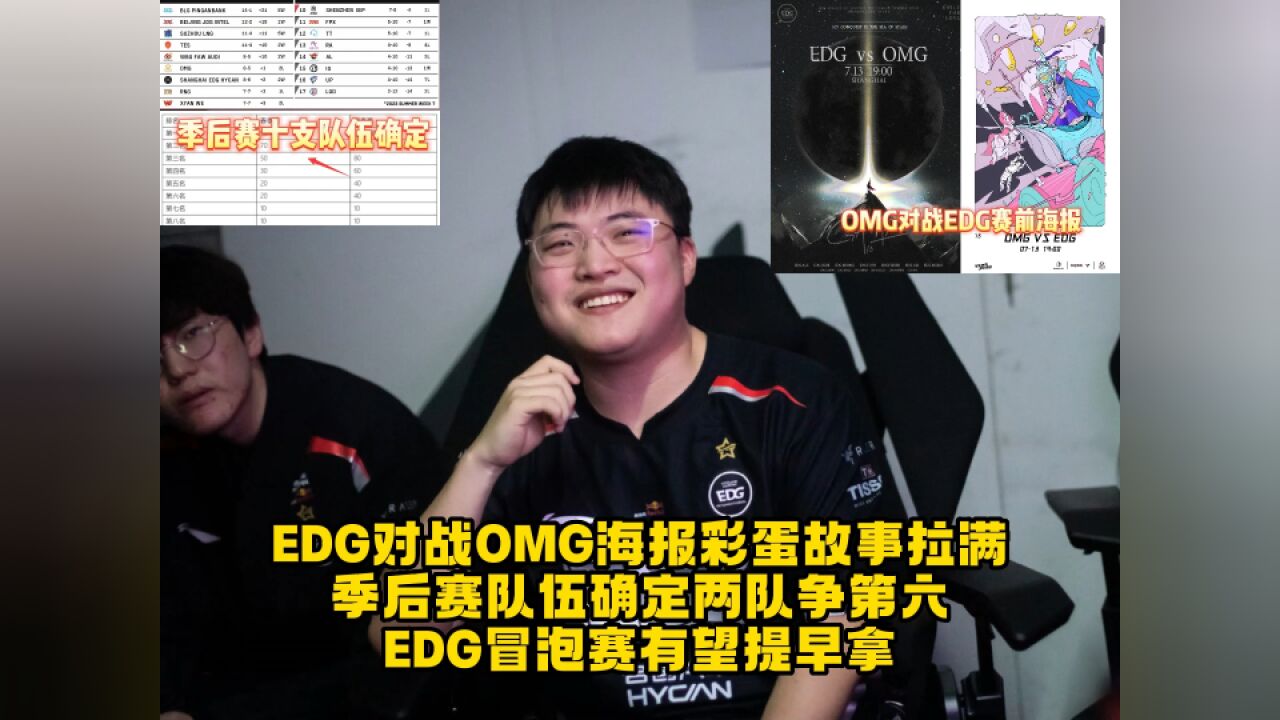 EDG对战OMG海报彩蛋故事拉满,季后赛队伍确定两队争第六,EDG冒泡赛有望提早拿!