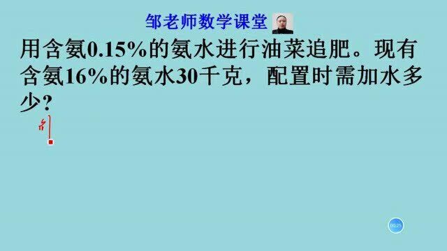 用含氨0.15%的氨水施肥,现有含氨16%氨水30千克,需加水几千克?