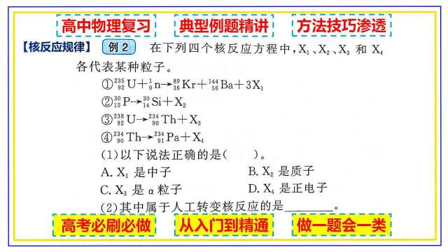 高中物理 原子核的组成衰变核反应方程书写分类判断