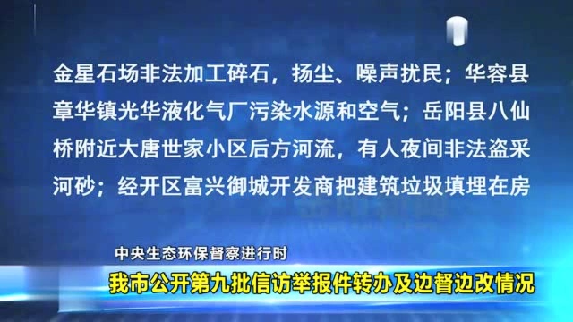 岳阳市公开第九批信访举报件转办及边督边改情况