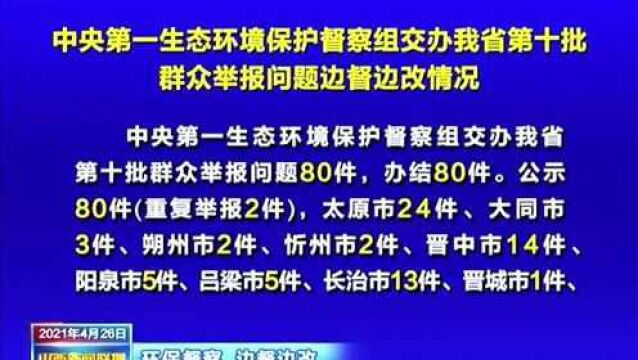 中央第一生态环境保护督察组交办我省第十批群众举报问题边督边改情况