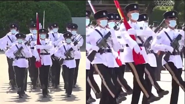 威武!香港警察学院举行结业式 护旗方队中式步操进场气宇轩昂