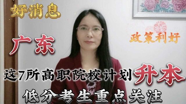 政策利好:广东7所高职院校计划“升本”!低分考生重点关注