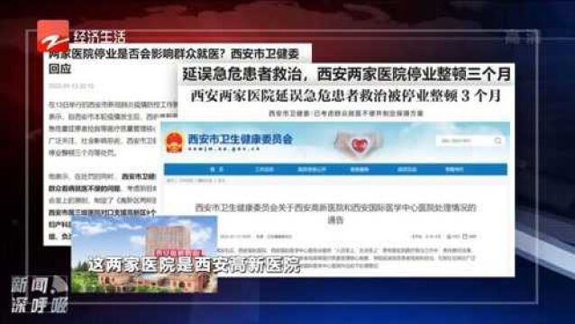 西安两家医院延误急危患者救治被停业整顿3个月