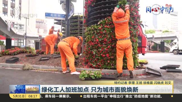 绿化工人加班加点 只为城市面貌焕新