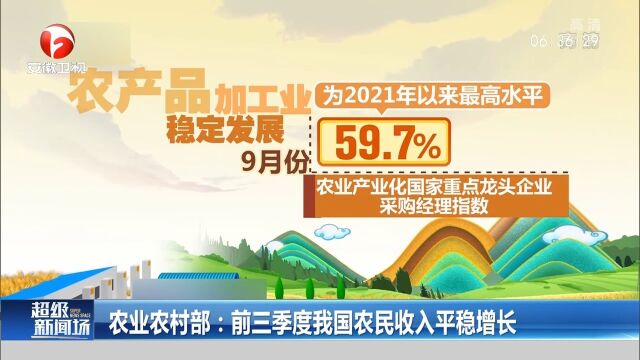 农业农村部:前三季度我国农民收入平稳增长