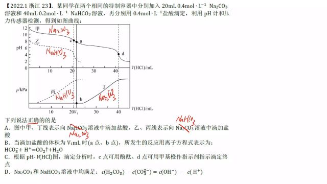 2022年1月浙江选考化学23水溶液中的离子平衡