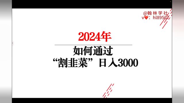 2024年,如何通过“割韭菜”日入3000?