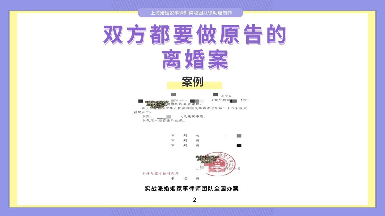 上海离婚律师梁聪律师团队原创:双方都要做原告的离婚案