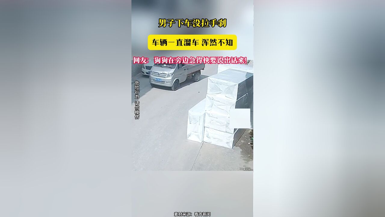 男子下车没拉手刹 车辆一直溜车 浑然不知 网友:狗狗在旁边急得快要说出话来!