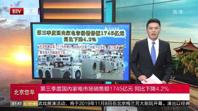 第三季度国内家电市场销售额1745亿元 同比下降4.2%