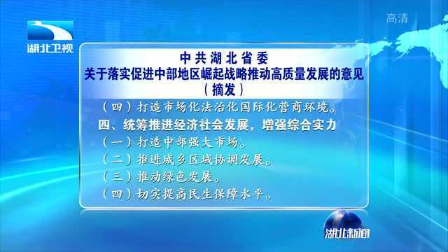 中共湖北省委关于落实促进中部地区崛起战略推动高质量发展的意见(摘发)