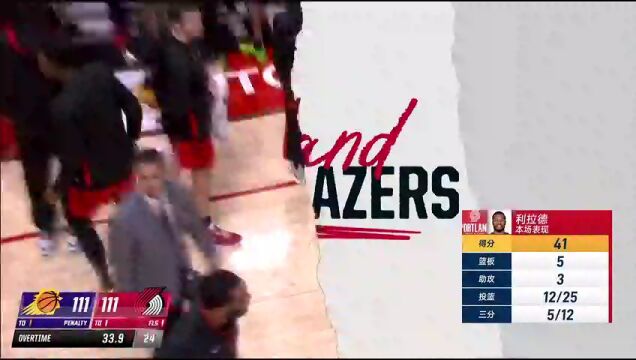  NBA常规赛：太阳vs开拓者加时赛中文解说回放