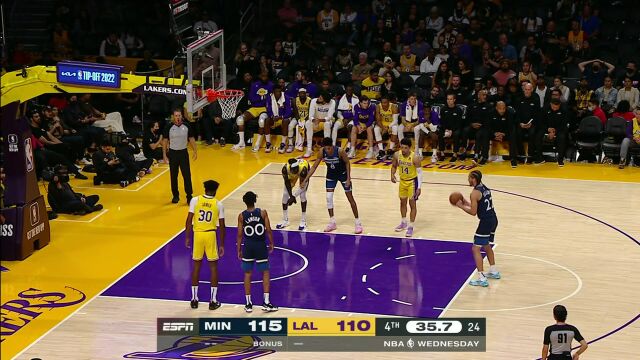 NBA季前赛：森林狼vs湖人第4节英文解说回放