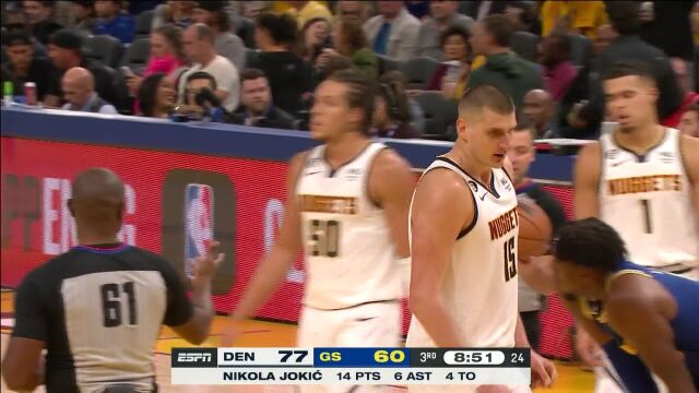 NBA常规赛：掘金vs勇士第3节中文解说回放