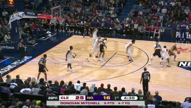 NBA常规赛：骑士vs鹈鹕第1节英文原声回放