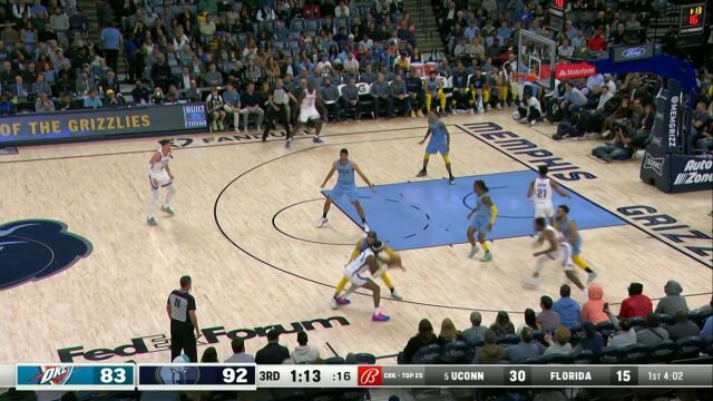 NBA常规赛：雷霆vs灰熊第3节英文解说回放