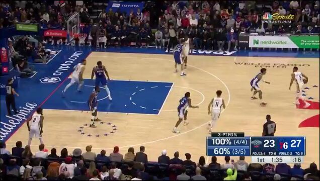 NBA常规赛：鹈鹕vs费城第1节英文原声回放