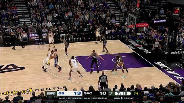 NBA常规赛：勇士vs国王第1节中文解说回放
