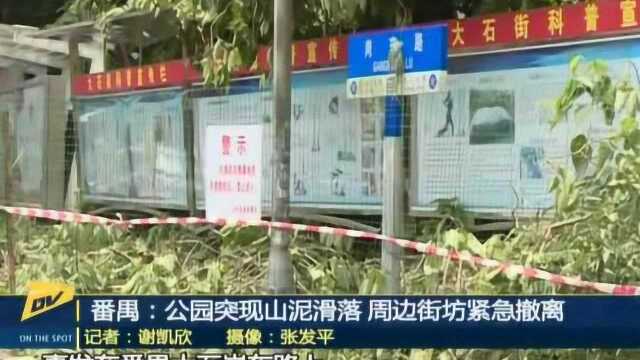 番禺:公园突现山泥滑落 周边街坊紧急撤离