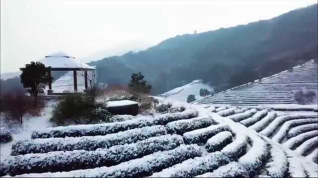 航拍中国杭州雪中美景