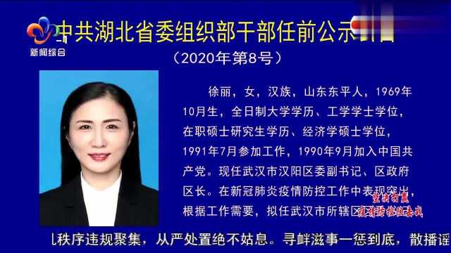 中共湖北省委组织部干部任前公示公告 2020年第8号1