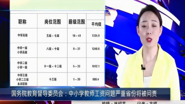 国务院教育督导委员会:中小学教师工资问题严重省份将被问责