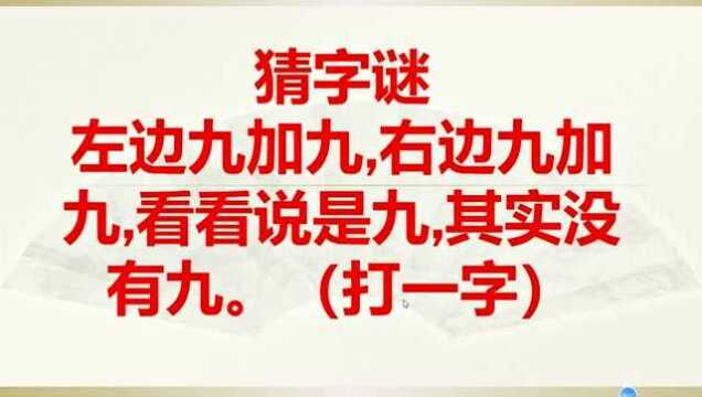 谜面:左边九加九,右边九加九,看看说是九,其实没有九(打一字)