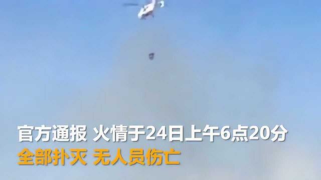 青岛小珠山景区突发山火 直升机出动吊桶灭火