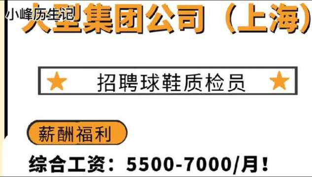 小峰分享上海大厂招聘球鞋质检员,月薪7000左右