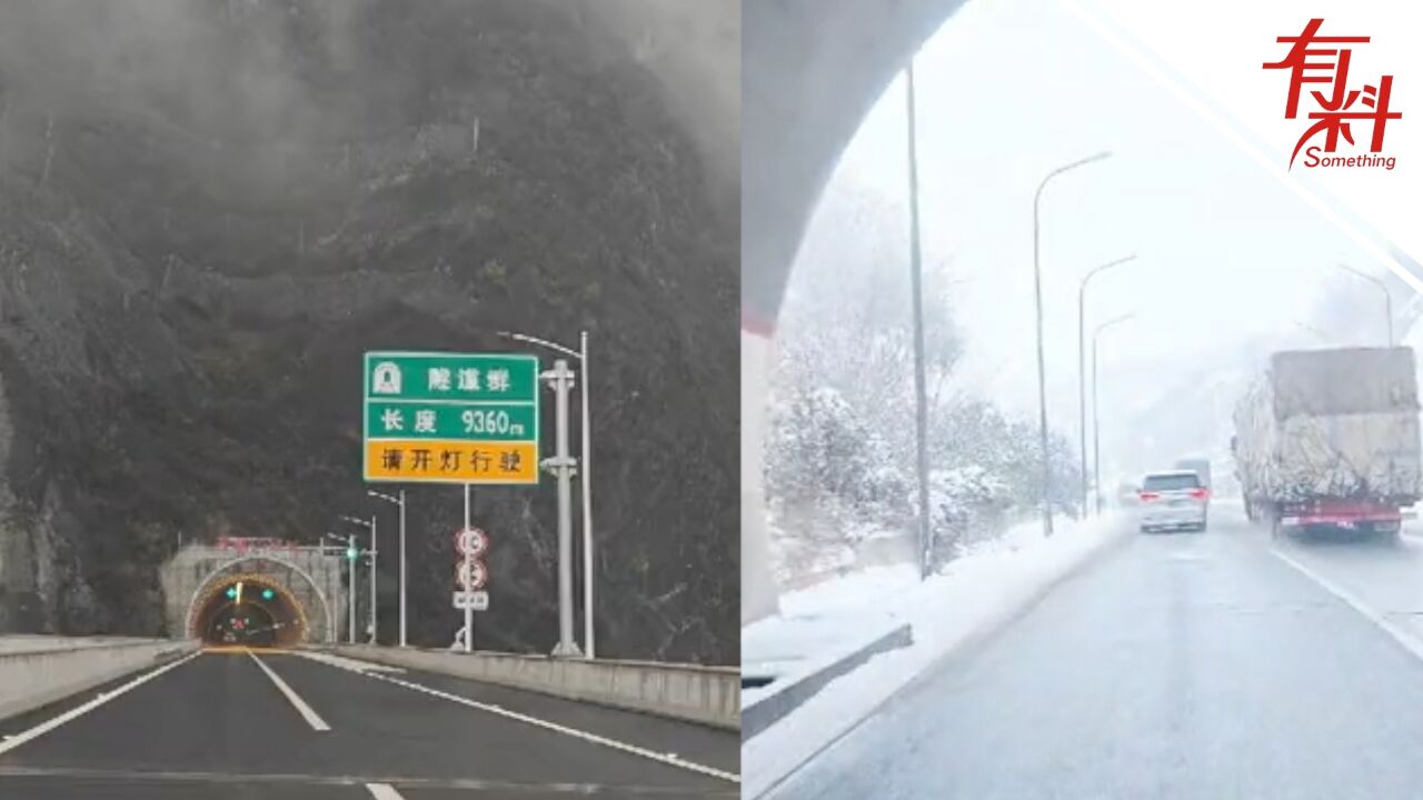 男子拍下进出雁鹅山隧道:一边绿意盎然 一边白雪皑皑:秦岭不愧是中国的南北分界线