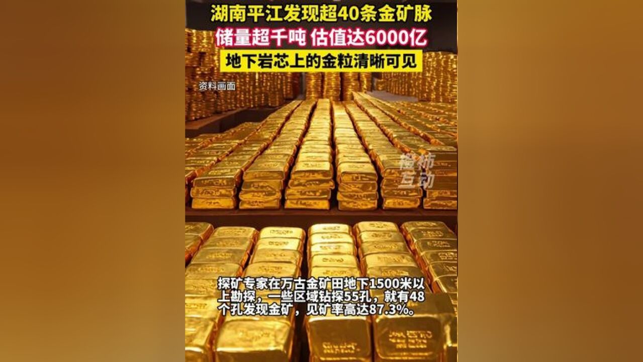 湖南平江发现超40条金矿脉,储量超千吨,估值达6000亿,地下岩芯上的金粒清晰可见