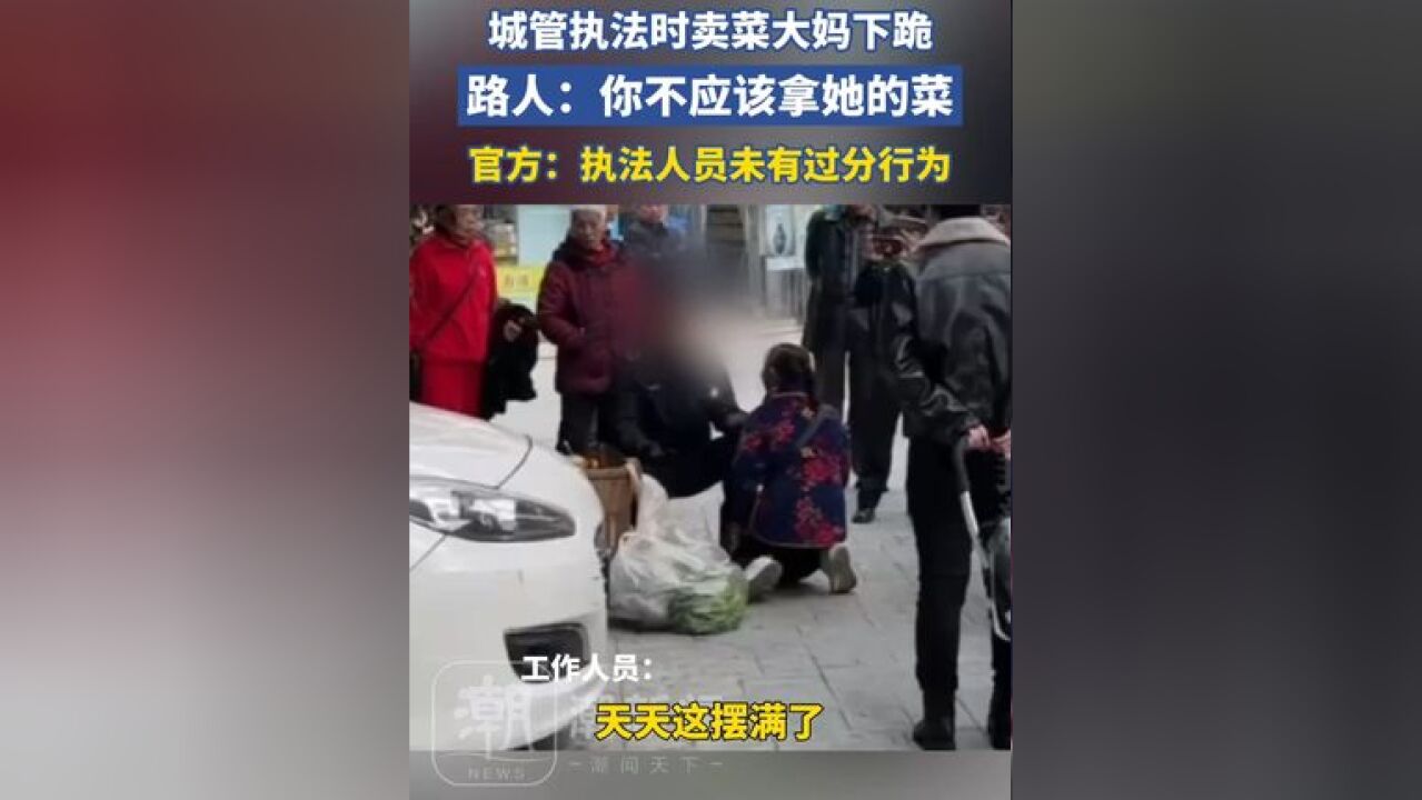 城管执法时卖菜大妈下跪,路人:你不应该拿她的菜,官方:执法人员未有过分行为