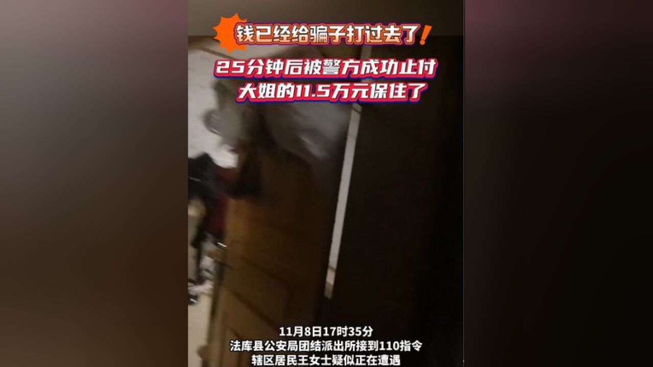 钱已经给骗子打过去了!25分钟后被警方成功止付,大姐的11.5万元保住了