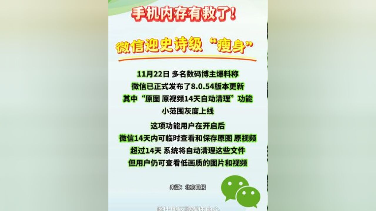 手机内存有救了!微信迎史诗级“瘦身”