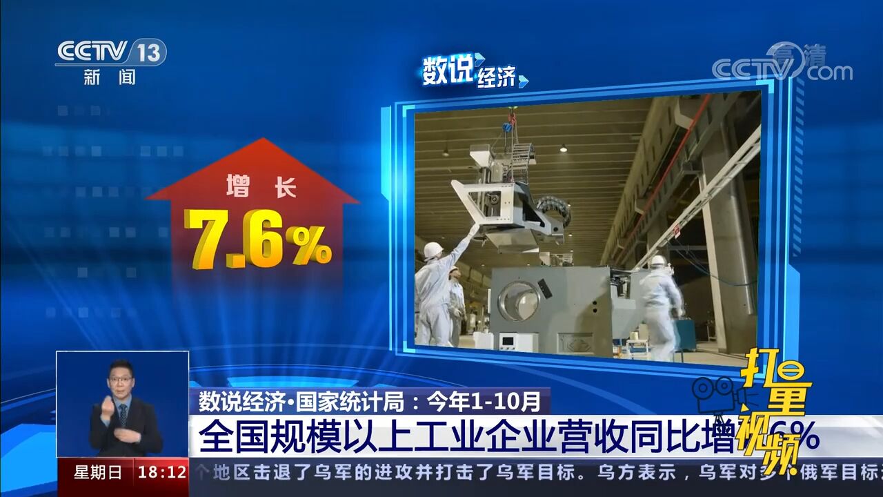 今年110月,全国规模以上工业企业营收同比增长7.6%