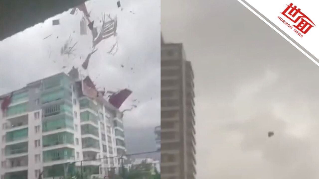 实拍:土耳其首都遭遇强风暴雨 沙发“飞上天”屋顶被掀翻