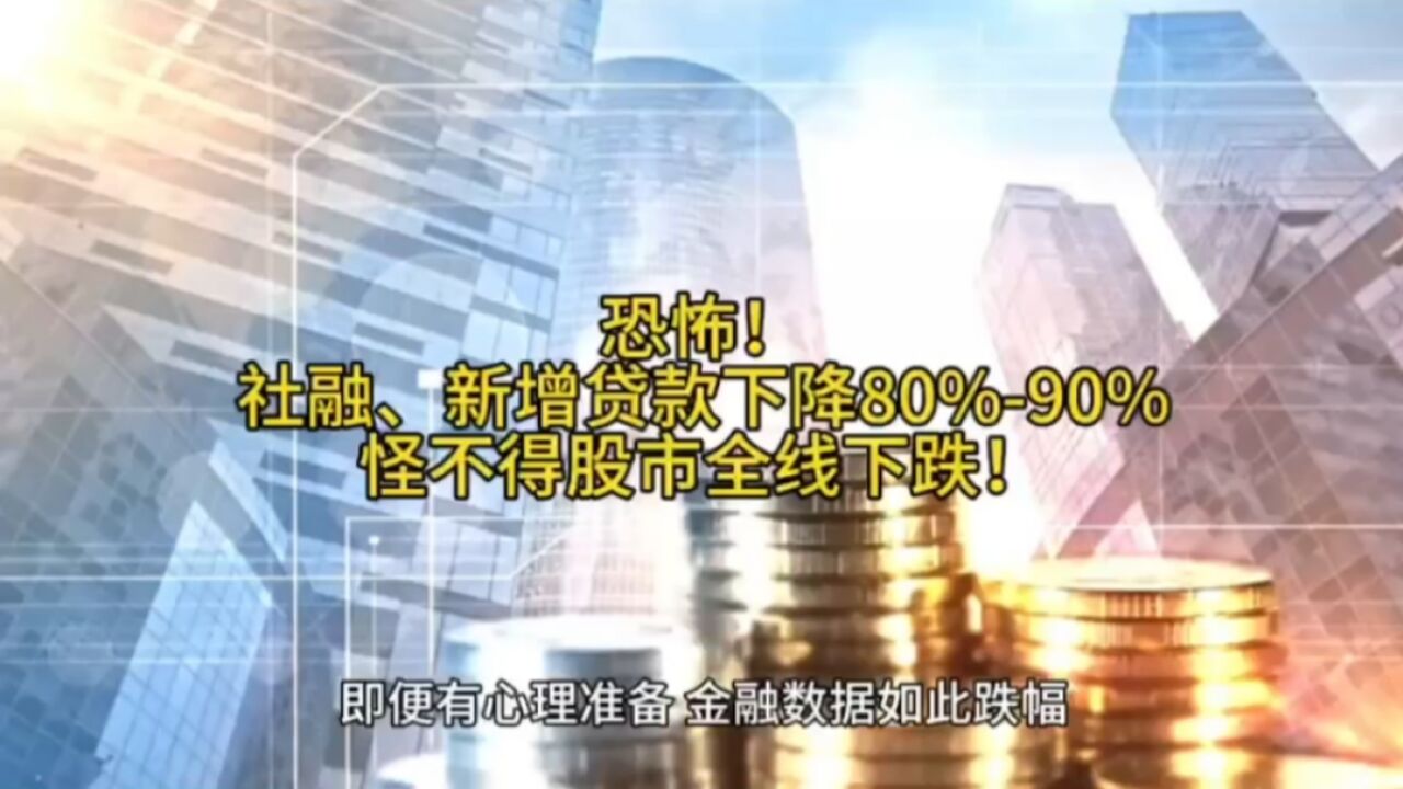 恐怖!社融、新增贷款下降80%90% 怪不得股市全线下跌!